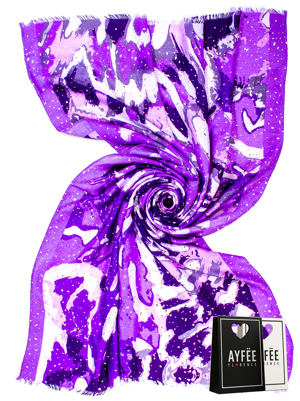 STOLA STAMPA ABSTRACT FANTASY CON GLITTER, CM 90*180, 100% VISCOSE, MADE IN PRC   - LILAC